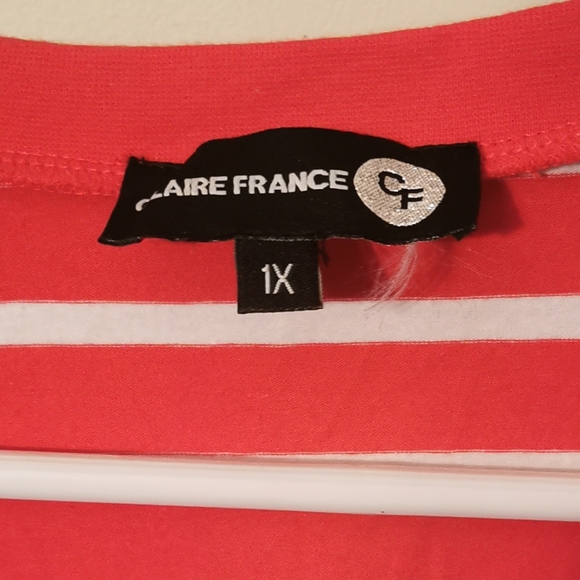 Claire France Tee Red & white stripes Plus Size 1X - Picture 4 of 7